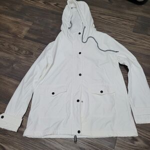 Womens White Hooded Jacket Size M Ski Snow Zip Button